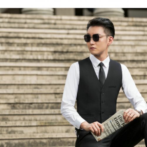 COMBO ÁO VEST GHI LÊ QUẦN TÂY NAM ĐEN