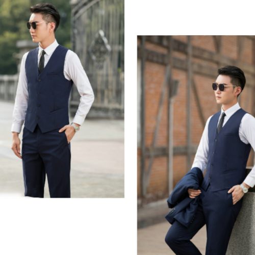 COMBO ÁO VEST GHI LÊ QUẦN TÂY NAM XANH ĐEN