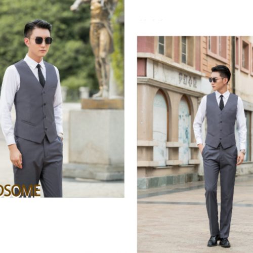 COMBO ÁO VEST GHI LÊ QUẦN TÂY NAM XÁM