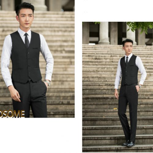 COMBO ÁO VEST GHI LÊ QUẦN TÂY NAM ĐEN