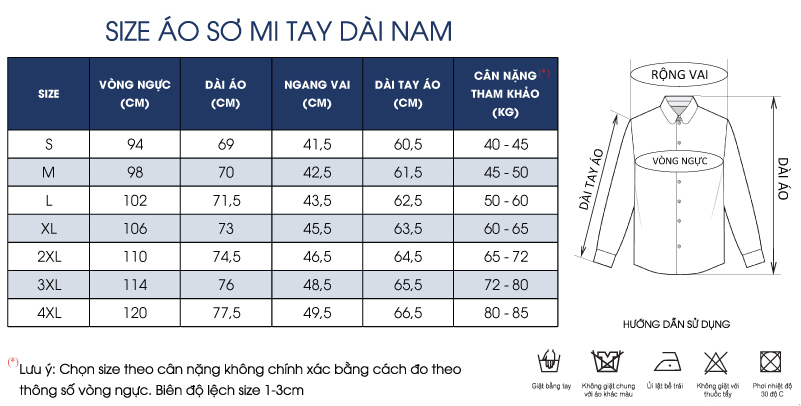 Thông số size áo sơ mi
