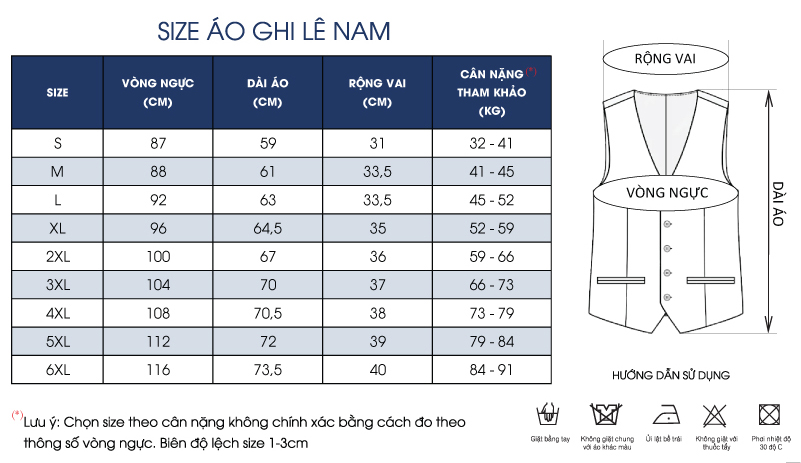 Thông số size áo ghi lê