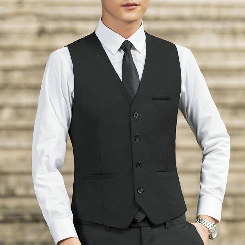 COMBO ÁO VEST GHI LÊ QUẦN TÂY NAM ĐEN