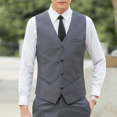 COMBO ÁO VEST GHI LÊ QUẦN TÂY NAM XÁM