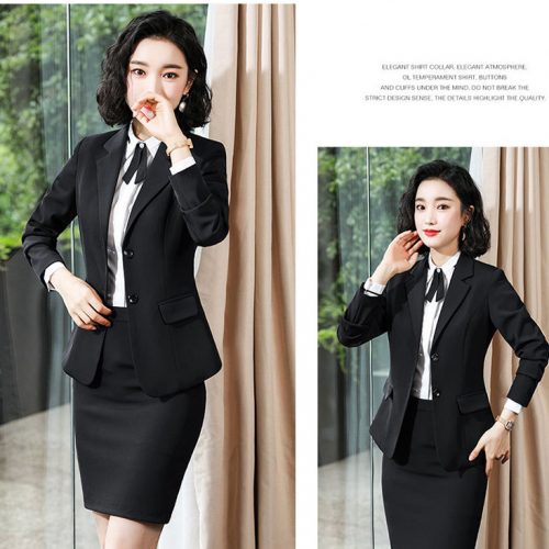 BỘ VEST ĐEN HAI NÚT + VÁY NGẮN + ÁO SƠ MI TRẮNG TSN004