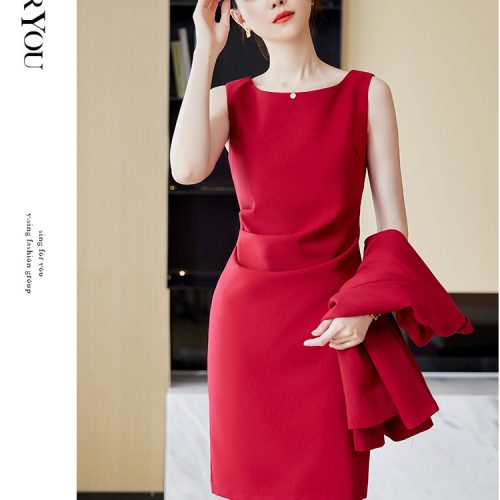 BỘ VEST NỮ TSN009-BỘ VEST DÀI TAY MÀU ĐỎ + VÁY 591