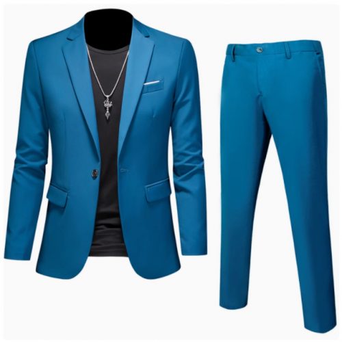 Bộ Vest Nam Công Sở, Bộ Vest Chú Rể, Bộ Vest Phụ Rể vải chuyên dụng cao cấp dày vừa ít nhăn TS718 Màu xanh da trời